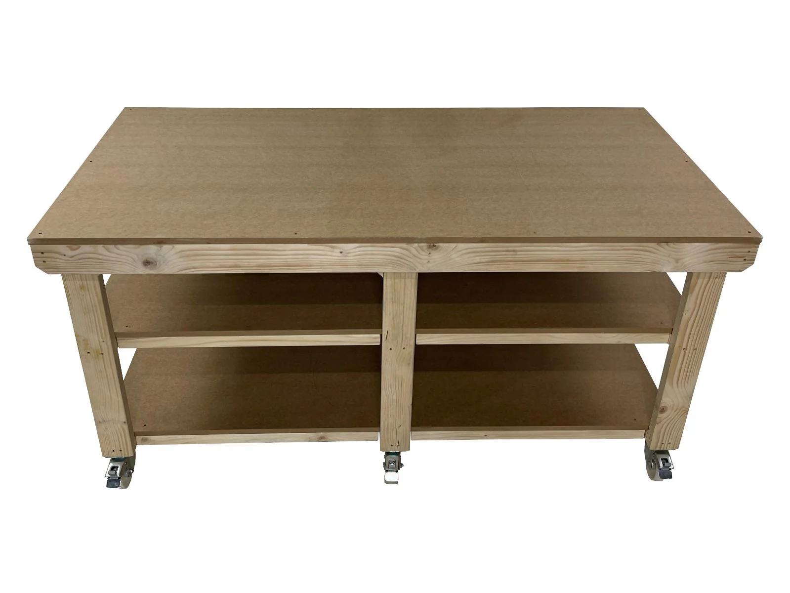 Wooden Workbench MDF Top Depth-4ft With Wheels and Double Shelf - Image 11