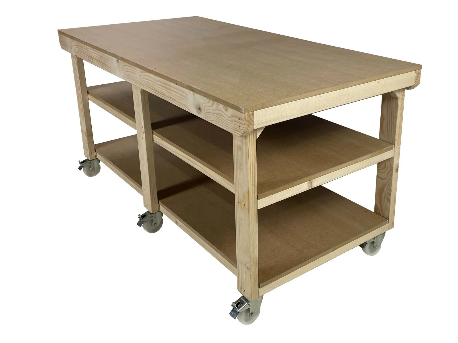 Wooden Workbench MDF Top Depth-4ft With Wheels and Double Shelf - Image 12