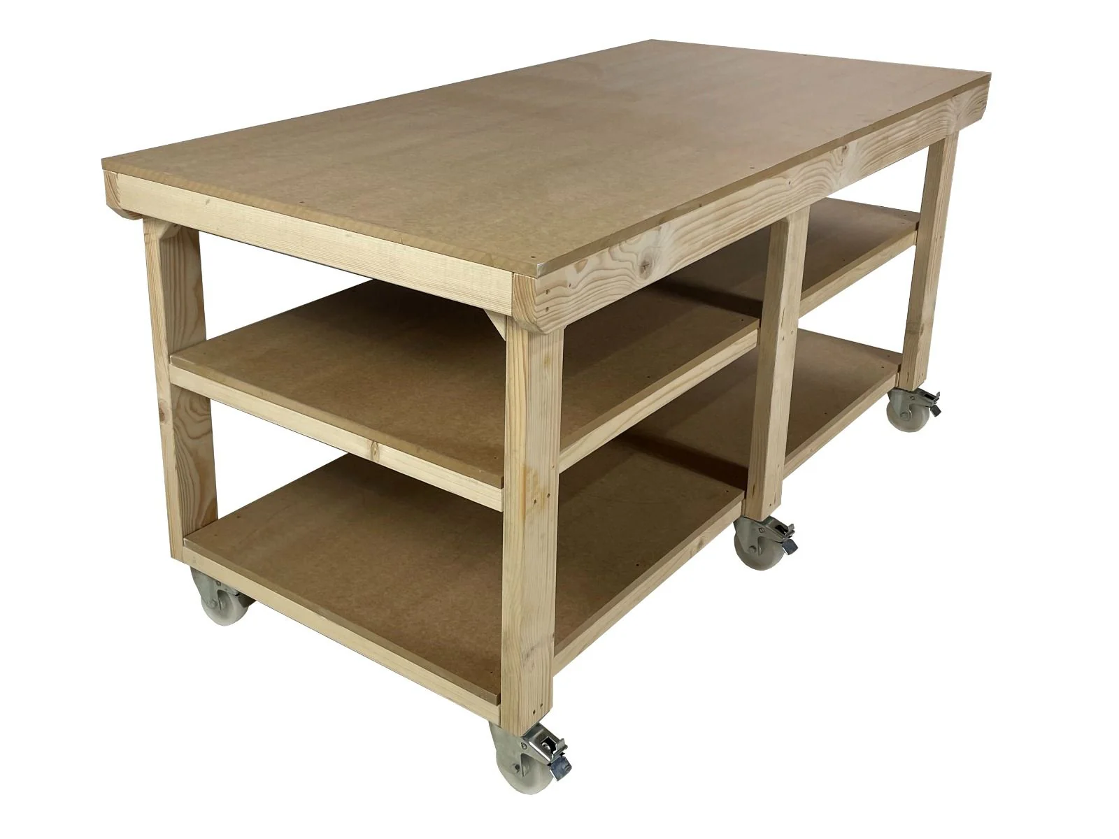 Wooden Workbench MDF Top Depth-4ft With Wheels and Double Shelf - Image 13