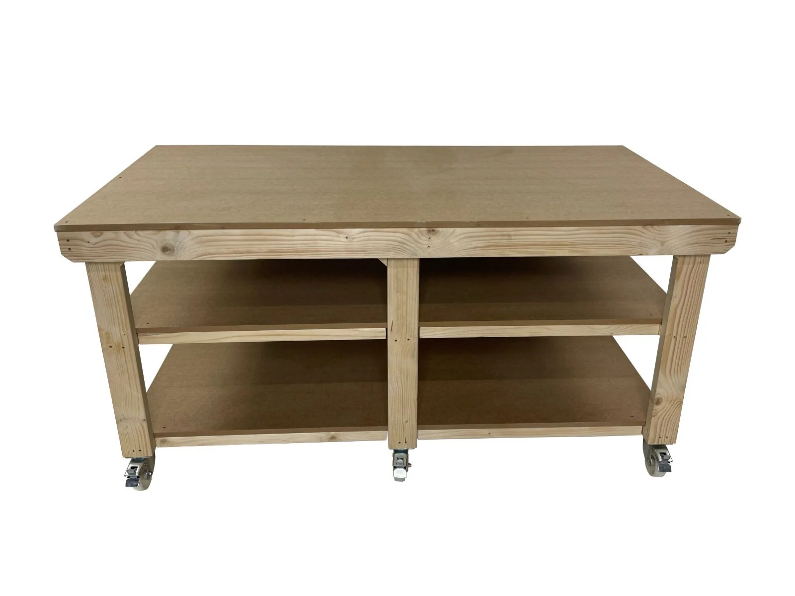 Wooden Workbench MDF Top Depth-4ft With Wheels and Double Shelf - Image 15