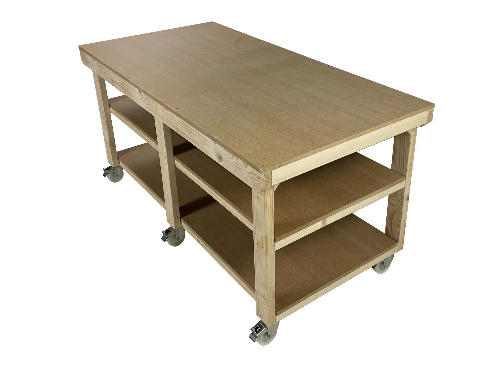 Wooden Workbench MDF Top Depth-4ft With Wheels and Double Shelf - Image 16