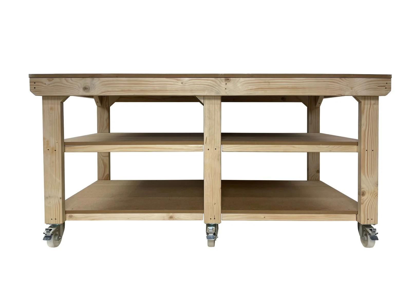 Wooden Workbench MDF Top Depth-4ft With Wheels and Double Shelf - Image 17