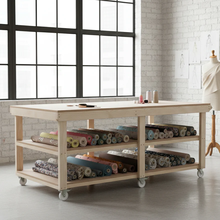 Wooden Workbench MDF Top Depth-4ft With Wheels and Double Shelf - Image 3