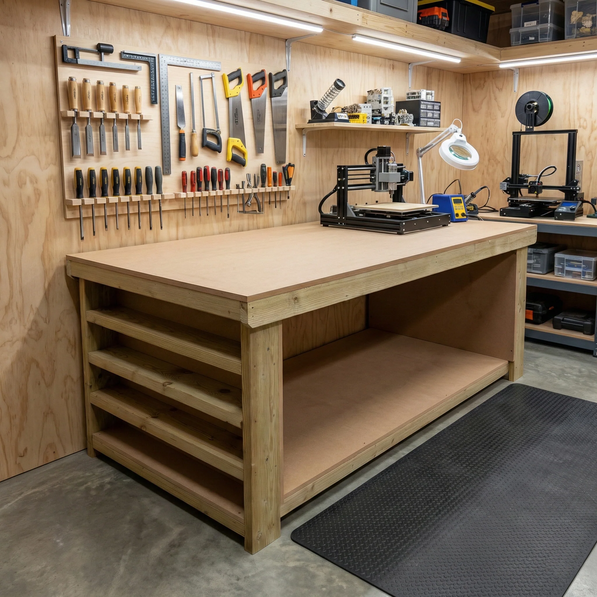 Wooden Workbench MDF Top with Extra shelving Depth-4ft - Image 11