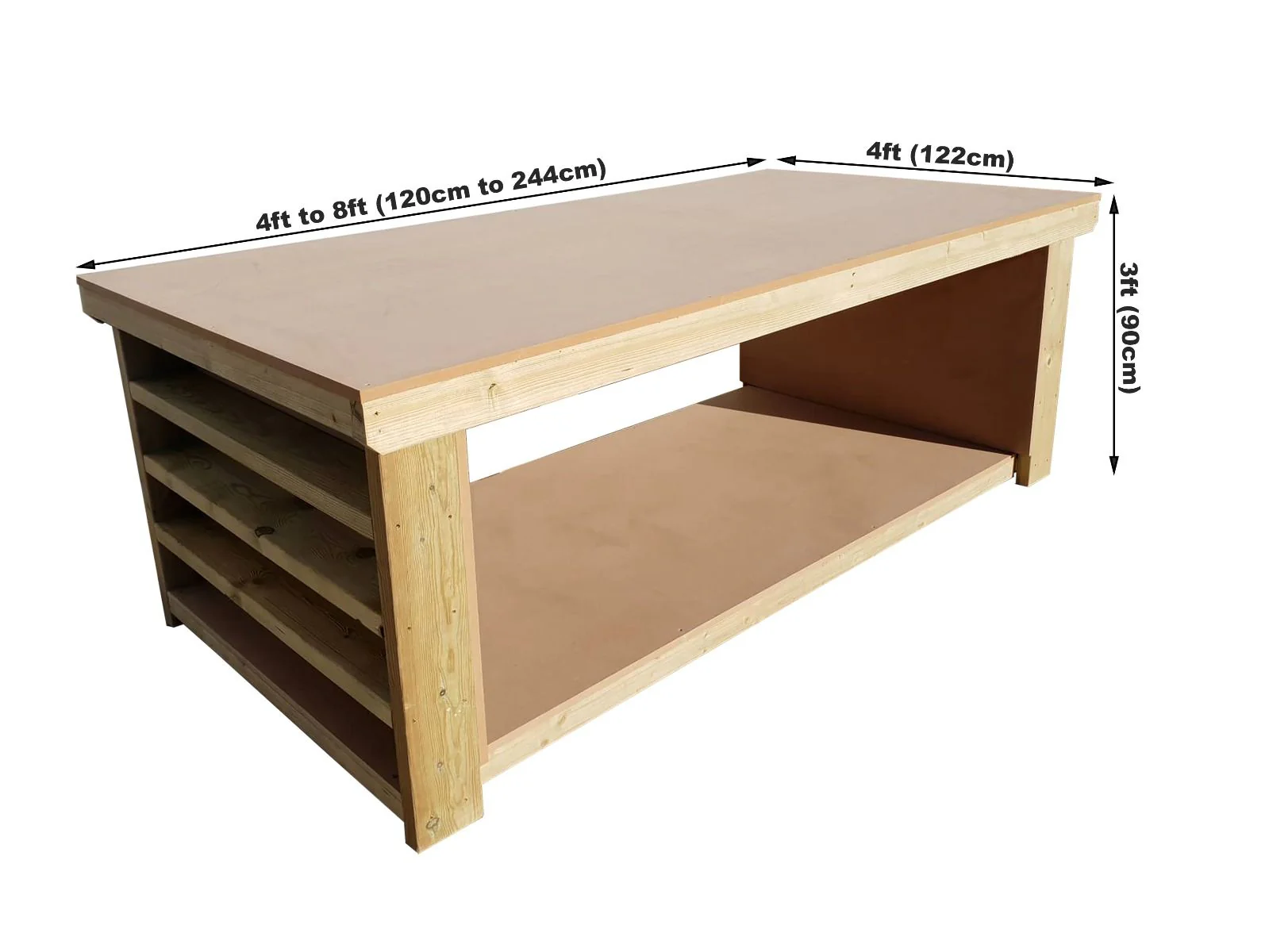 Wooden Workbench MDF Top with Extra shelving Depth-4ft - Image 15