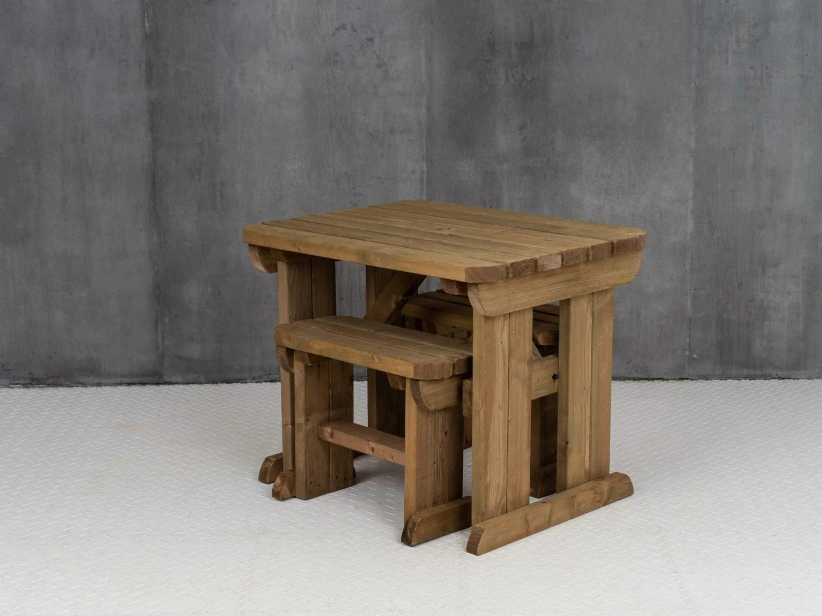 Yews Rounded Space Saving Picnic Table and Benches Set - Rustic Finish - Image 13