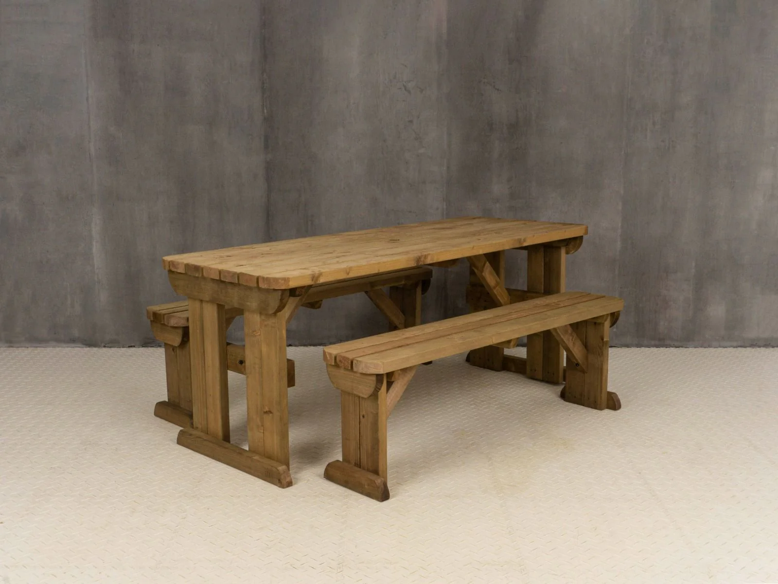 Yews Rounded Space Saving Picnic Table and Benches Set - Rustic Finish - Image 7